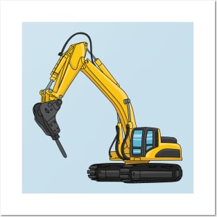 Breaker excavator cartoon illustration Posters and Art